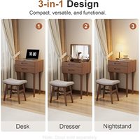 Commode en bois massif, style mid-century modern, avec miroir LED intégré, idéale pour les petits espaces, modèle SZT012