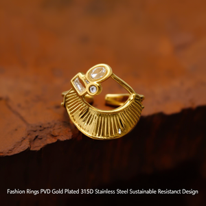 แหวนแฟชั่น ชุบทอง PVD สแตนเลสสตีล 316L ดีไซน์ทนทานและเป็นมิตรต่อสิ่งแวดล้อม - Product Image 3