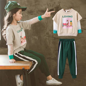 เสื้อผ้าเด็กขายส่งจำนวนมาก ชุดลำลองเด็ก เสื้อผ้าเด็กฤดูใบไม้ร่วง เสื้อยืดแขนยาวลูกไม้ ชุดเซ็ต 2 ชิ้น ชุดวอร์ม - Product Image 1