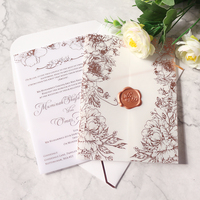 Suite d'invitations de mariage personnalisées en papier vélin floral avec sceau de cire et enveloppe pour mariage, fiançailles, banquet, événement