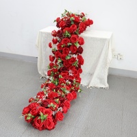 Fleurs en soie en gros pour arrangements floraux de mariage, chemin de table en fleurs artificielles rouges pour centres de table de fête et décoration de table de Noël