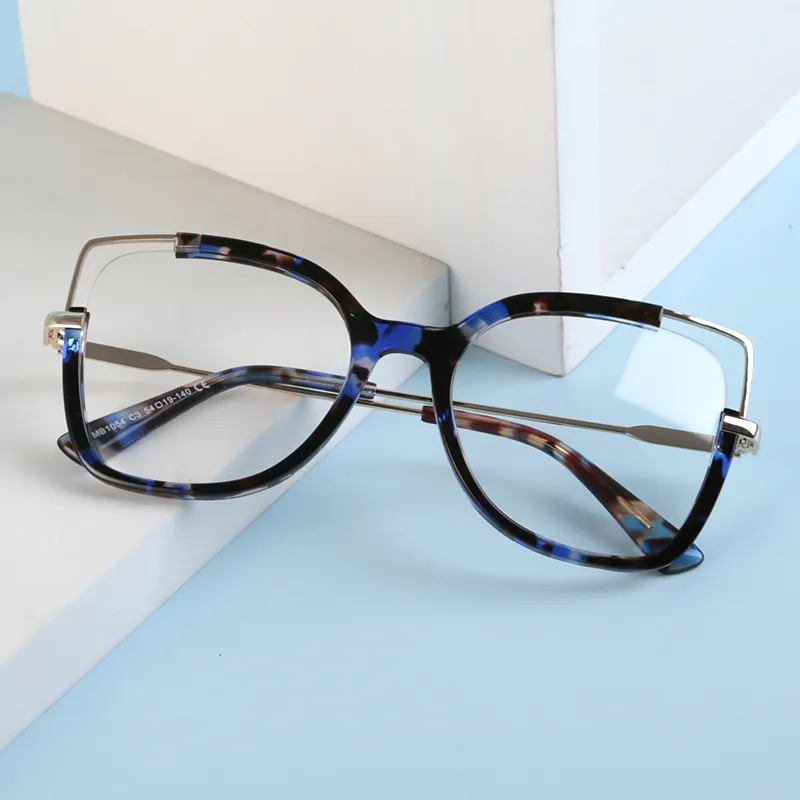 NatuweCo Acetate กรอบแว่นตาโลหะแบบผสม,กรอบแว่นตาขนาดใหญ่ทรงสี่เหลี่ยมดีไซน์โดดเด่นตามใบสั่งแพทย์