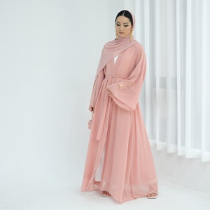 New abaya nhà sản xuất hồi giáo quần áo Womens Dresses Reversible cardigan kimono abaya voan và Organza phía trước mở abaya - Product Image 2