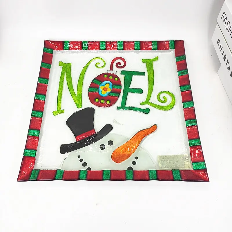 Christmas Decoration Glass Plate Snowman Dish Fused Glass Plate