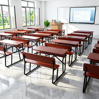 Table d'étude moderne et écologique pour deux élèves avec banc et chaise intégrés pour mobilier de classe
