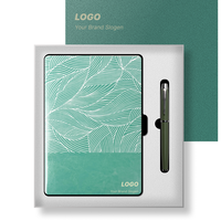 Deluxe Bedrucktes Logo Geschäftsgeschenk-Set Grünes Blatt PU Notizbuch Stift Minimalistisches Hochwertiges Firmengeschenk Jubiläum