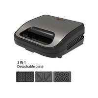 Vente chaude Antiadhésif Électrique Amovible 2 Tranches Gaufre 6 Donuts En Acier Inoxydable Presse Grill 3 En 1 Plaque Sandwich Maker