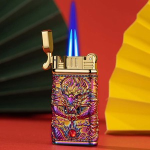 2024 Venta al por mayor Dragon encendedor de <span class=keywords><strong>gas</strong></span> butano doble llama azul encendedor a prueba de viento - Product Image 4