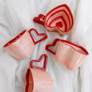 Factory Custom Personalized Cute Heart-Shaped Porcelain <b>Ceramic</b> <b>Mug</b> with Heart Handle Dishwasher & Microwave Safe for Presents - Product Image 2