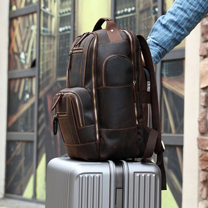 Dujiang Genuine Leather <b>Backpack</b> 15.6 Inch Laptop Compartment Large Capacity Business Travel Male <b>Backpack</b> Solid Color - Product Image 2