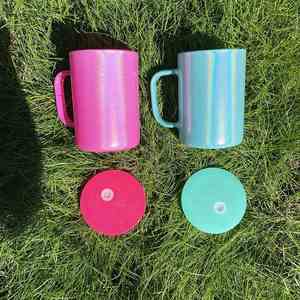 Mug en verre à paillettes réutilisable de 17 oz pour la sublimation en stock, mugs à café holographiques scintillants colorés avec poignée - Product Image 3