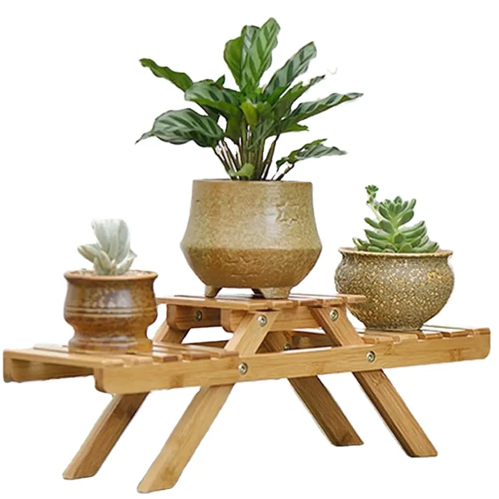 Piccolo fiore succulento di bambù per uso domestico Rack di stoccaggio Desktop ripiano per vasi da fiori in legno