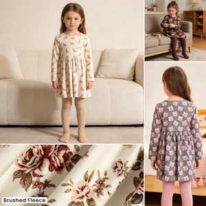 DC เดรสเด็กผู้หญิงฤดูหนาวอบอุ่น ฟลีสขัด เดรสเด็กแขนยาว แบบสบายๆ พิมพ์ลายดอกไม้และสัตว์ ชุดเด็กอายุ 2-7 ปี - Product Image 3