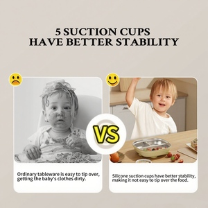 Wholesale Square Kids Plate Stainless Steel&Silicone Tableware with Raised Edges <b>Suction</b> <b>Cup</b> Anti-Fall Design&Foodgrade - Product Image 4