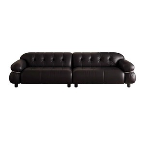 Mid Century Retro Black Top Grain Leather <b>Sofa</b> Three Seater Luxury Steel Frame For <b>Small</b> Living Room - Product Image 5
