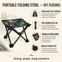 Tabouret pliant d'extérieur portable pour jardin, barbecue et camping, en tube d'acier durable, support stable, capacité ultra-robuste de 150 kg