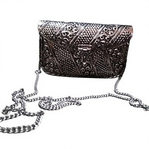 Metal Envelope Clutch With Diamond Lattice Pattern Chain Strap Flap Closure Stylish Evening Party <b>Bag</b> - Product Image 1