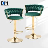 Tabouret de bar en velours tissé de luxe DM Factory, chaise de bar pivotante réglable en hauteur avec base en métal doré et repose-pieds circulaire