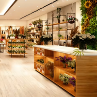 Meuble de Présentation Moderne Personnalisé Style Bois pour Fleuriste avec Éclairage LED, Écologique, Recyclable, Étanche et Robuste