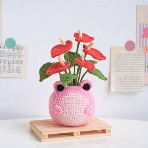 Kaiyue grazioso Kit di fiori artificiali all'uncinetto traballa decorazione Froggy fiori in vaso in maglia Bouquet Crochet - Product Image 5