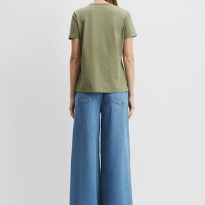 T-shirt à manches courtes col rond respirant et compressé pour femme, 100% coton, couleur unie, styles variés disponibles - Product Image 2