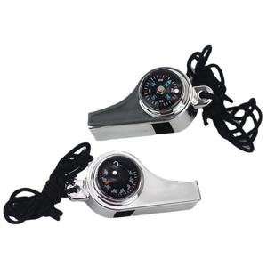 นกหวีดโลหะขนาดกะทัดรัดพร้อมเข็มทิศและเทอร์โมมิเตอร์ อุปกรณ์ความปลอดภัยกลางแจ้งแบบพกพาสำหรับใช้ในกรณีฉุกเฉิน - Product Image 4