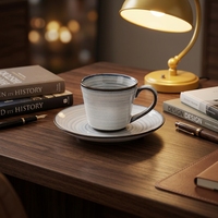 Ensemble tasse et soucoupe en porcelaine céramique blanche crème légère ST, tasses à expresso et soucoupes, pour l'hôtellerie, les salles de banquet et usage domestique intensif