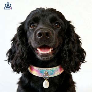 Collier pour animaux de compagnie Wangwuwu, motif sirène dégradé, réglable, pour petits chiens et chats, élégant, motif quadrillé coloré - Product Image 4