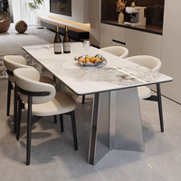 Mesa de Comedor, Estilo Italiano de Lujo Ligero con Detalles Metálicos, Opción de Personalización, Juego de Comedor Rectangular Minimalista con Sillas Modernas