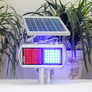 HK-JB203D Solar Flashing Light LED Red Blue Traffic Warning Pole <b>Mount</b> IP65 Aluminum Frame - Product Image 2