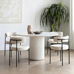 <span class=keywords><strong>Tavolo</strong></span> <span class=keywords><strong>da</strong></span> <span class=keywords><strong>Pranzo</strong></span> Rotondo Bianco in Stile Nordico per 6 Persone, Set Moderno e Lussuoso di <span class=keywords><strong>Tavolo</strong></span> e Sedie in <span class=keywords><strong>Legno</strong></span> per <span class=keywords><strong>Sala</strong></span> <span class=keywords><strong>da</strong></span> <span class=keywords><strong>Pranzo</strong></span> - Product Image 1