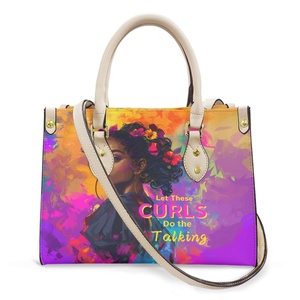 2024 diseñador exclusivo personalizado afroamericano Afro Girl patrón de arte afroamericano de alta calidad impermeable señoras Pu bolso - Product Image 4