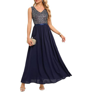 <span class=keywords><strong>Abito</strong></span> <span class=keywords><strong>da</strong></span> <span class=keywords><strong>Damigella</strong></span> con Scollo a V per Donna, Vestito Lungo in Chiffon con Applicazioni in Pizzo, <span class=keywords><strong>Abito</strong></span> <span class=keywords><strong>da</strong></span> Sera Formale a Vita Alta - Product Image 6
