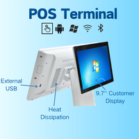 Sistema POS de Alta Calidad con Pantalla Táctil Capacitiva Dual de 15.6 Pulgadas, Caja Registradora con Carcasa de Plástico para Restaurante y Comercio Minorista