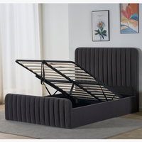Plate-forme rembourrée de haute qualité pouf tissu en bois Double complet petit cadre de lit Double King Size avec rangement sous matelas