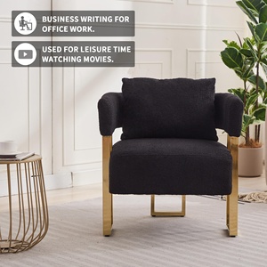 Sillón <span class=keywords><strong>de</strong></span> Lectura Moderno y Ecológico con Cojín <span class=keywords><strong>de</strong></span> Terciopelo Negro y Patas <span class=keywords><strong>de</strong></span> Metal Dorado sin Ruedas para Sala <span class=keywords><strong>de</strong></span> Estar, Dormitorio u Oficina - Product Image 5