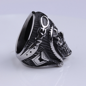 Custom Punk Stainless Steel Retro Air Pilot <strong>Skull</strong> <strong>Rings</strong> for Men - Product Image 3
