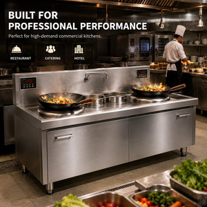 Commercial <b>Electric</b> Double Burner Double Tail Stir-Fry Range Stainless Steel Chinese Wok Stove with Water Storage for Restaurant - Product Image 5