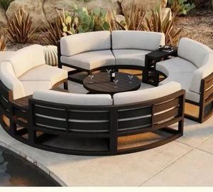 طقم خوص عصري أنيق من GaoFu ، أثاث حدائق من الألومنيوم للأماكن الخارجية ، إطار معدني من الراتان المقاوم للأشعة البنفسجية ، مقاوم للماء من الخيزران الهندي - Product Image 2