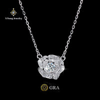 Ensemble collier et boucles d'oreilles en argent sterling avec fleur de camélia sertie de diamants en moissanite vintage certifiés GRA