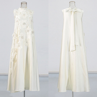 Robes midi élégantes en satin blanc à fleurs 3D pour femmes, sans manches, col montant, amples et fluides, de luxe, pour invitées, vente en gros
