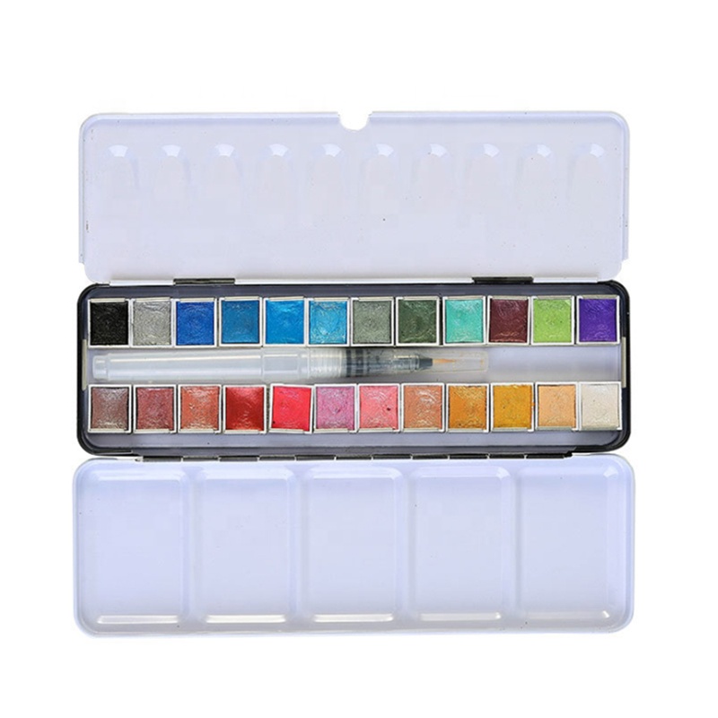 Набор акварельных красок для торта, набор из 24 цветов с перьевой ручкой, в металлической подарочной коробке, 1 шт.