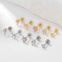 Boucles d'oreilles clous en forme de cœur et de nœud en zircon coloré plaqué or 18 carats Zuola, avec fermoir à vis, pour fille