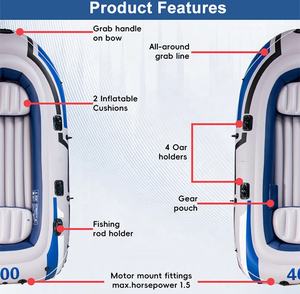 Bote de Asalto Portátil para 2/3/4 Personas <span class=keywords><strong>Kayak</strong></span> Multipersona Bote de Goma Inflable con Fondo Grueso para Deriva Pesca Ocio y Rafting - Product Image 4