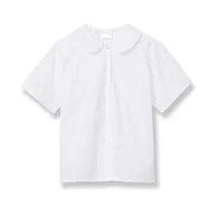 थोक कस्टम पीला स्कूल ब्लाउज वर्दी छोटी आस्तीन पीटर पैन कॉलर शर्ट सांस लेने योग्य बुना टॉप