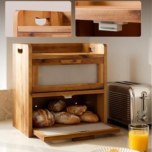 Cross-border wooden bread and pastry storage box, <b>kitchen</b> baking and dessert box, transparent display bread box, bread storage - Product Image 3