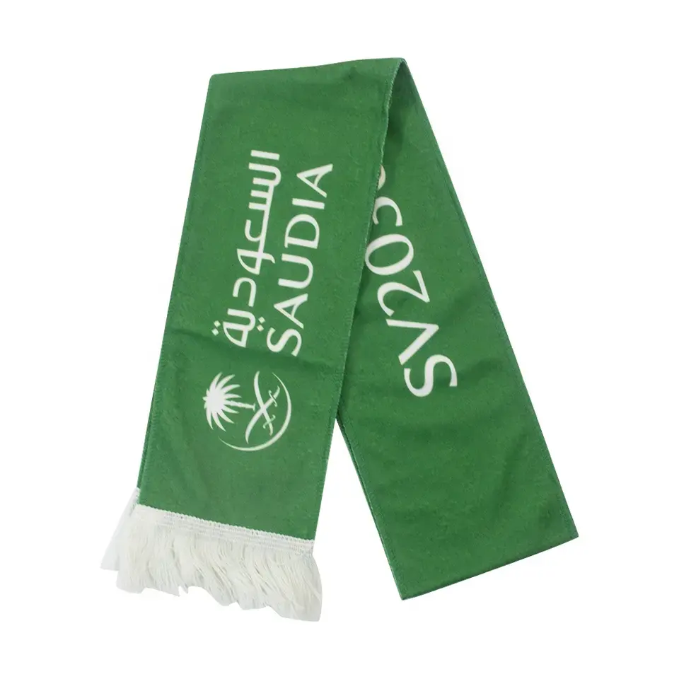 Promotional Country Stylish Shawl Printed Knitted Style Green Scarfs Saudi Arabia Flag Scarf With Tassel