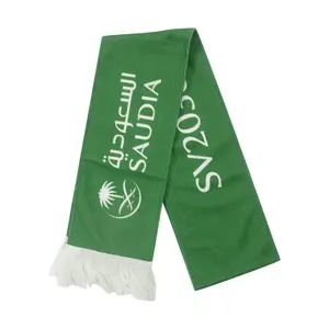 Promocionais país elegante xale impresso malha estilo verde lenços Arábia Saudita bandeira cachecol com Tassel
