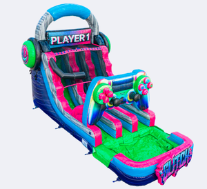 สไลเดอร์เป่าลมแบบสอง<span class=keywords><strong>เลน</strong></span>พร้อมสระน้ำตกแต่งธีมเกมส์ สำหรับเช่าจัดงานปาร์ตี้กลางแจ้ง สนุกสนานกับน้ำ - Product Image 6