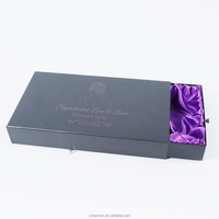 Boîte de rangement avec tiroir Crown Win au design personnalisé élégant boîte-cadeau à tiroir coulissant carré avec poignée de bijoux en satin violet laminé